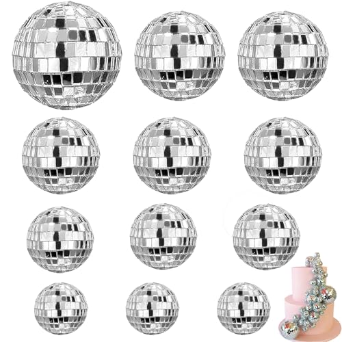 TICKLELY 12er-Pack Discokugel Deko – Mini Discokugel Set, Ideal für Party Deko, Disco Kugel, Blumentopf Dekoration, Cupcake Deko, Spiegelkugel, Dancing Queen, Disco Pilz, Torten Deko von TICKLELY