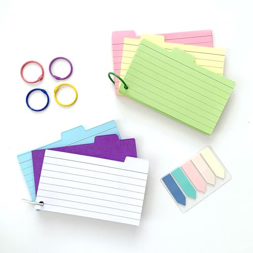 TICKLELY 450PCS Index Cards, 6Colours, Flashcards, Vocabulary Cards, Lined Colourful Flashcards, Writeable with 6 Binder Rings for School Supplies, Office, Home, Learning, Notes von TICKLELY