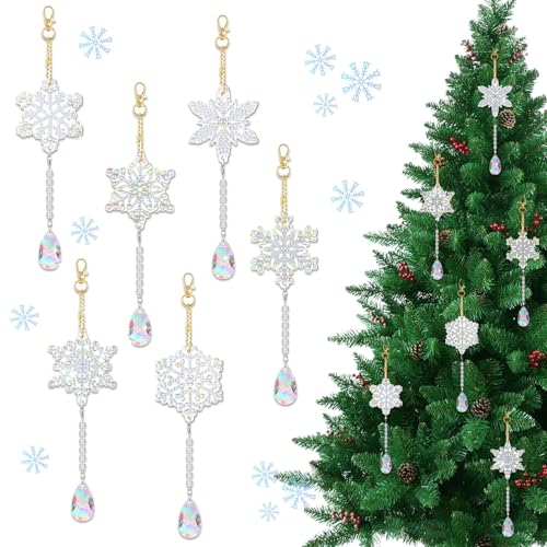 TICKLELY 6PCS 5D Weihnachten Diamond Painting Anhänger Set,10 Stück Diamond Painting Schlüsselanhänger,5D DIY Winter Double-Sided Diamond Painting Diamant-Anhänger von TICKLELY