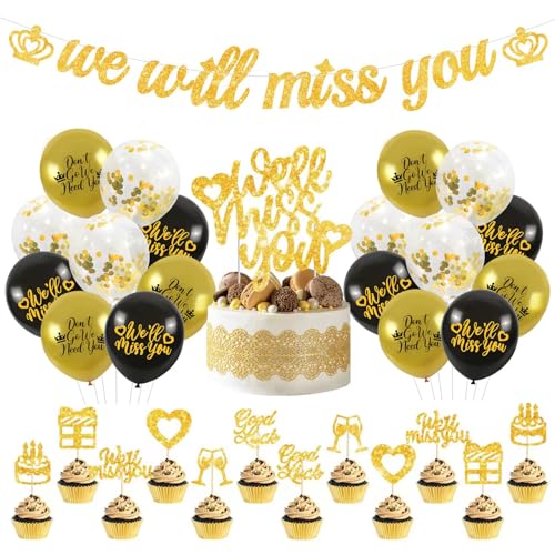 TICKLELY We Will Miss You Deko,32pcs Beeindruckende Abschiedsparty-Dekorationen FüR Eine Unvergessliche Feier(Schwarzes Gold) von TICKLELY