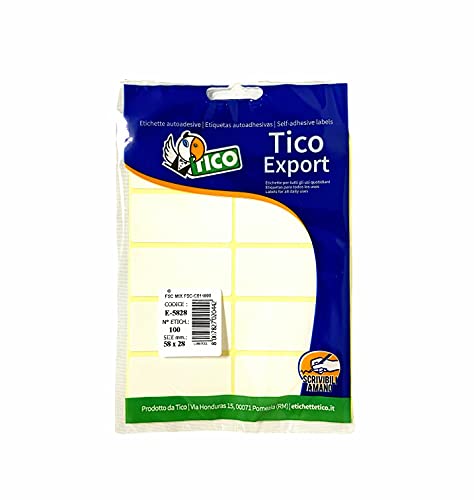 Tico E-5828 Packung mit 10 Blatt Etiketten (Etiketten von 100 58x28 mm) Adhesive Weiß von TICO