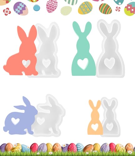 TIDEVAN 4 Stück Kaninchen Silikonform Kerzenhalter Osterhase Silikonform for Gips Gießformen Silikonform Hase Hasenform für Ostern DIY Silikonform Kerzen für Seife Kerzenständer Stabkerzen von TIDEVAN