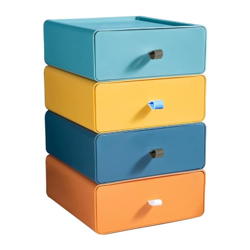 TIE-DailyNec 4 PCS Stapelbar Schubladenbox Desktop Storage Box Ablagefächer Stapelbar Stapelbarer Organizer für Make up Schubladen mit Großer Kapazität (4 Farben) von TIE-DailyNec