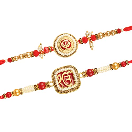 GEBUNDENE BÄNDER Punjabi Rakhi für Bruder 2er-Set | Rakhi mit Karte | Roli Chawal Tika – Rakhi-Armband für Bruder Rakhi, 2er-Set | Rakhi-Geschenk für Bruder | Rakhi für Bhaiya | Bro Rakhi Thread von TIED RIBBONS