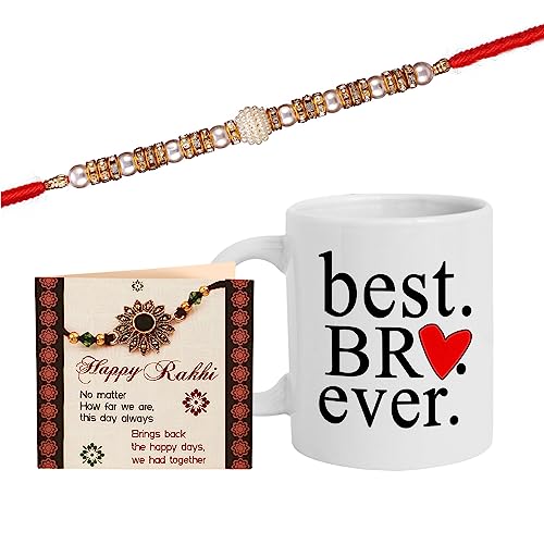 TIED RIBBONS Rakhi für Bruder mit Geschenkset | Kaffeetasse (10 Oz) | Mini-Grußkarte | Roli Chawal Tika - Raksha Bandhan Rakhi-Geschenke für Bruder Rakhi-Set für Bruder | Bhai Rakhi-Thread von TIED RIBBONS