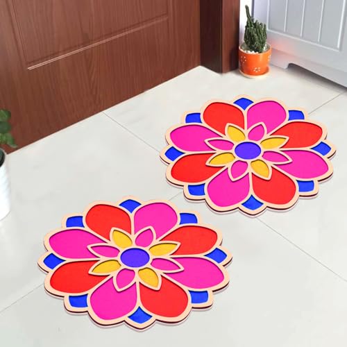 TIED RIBBONS Rangoli Mats for Decoration, Front Decor | 12 Inch, Set of 2 | Wooden DIY Floral Easy to Use Rangoli Template | Easy to Fill Wooden MDF Rangoli Boards for Diwali Decorations for House von TIED RIBBONS