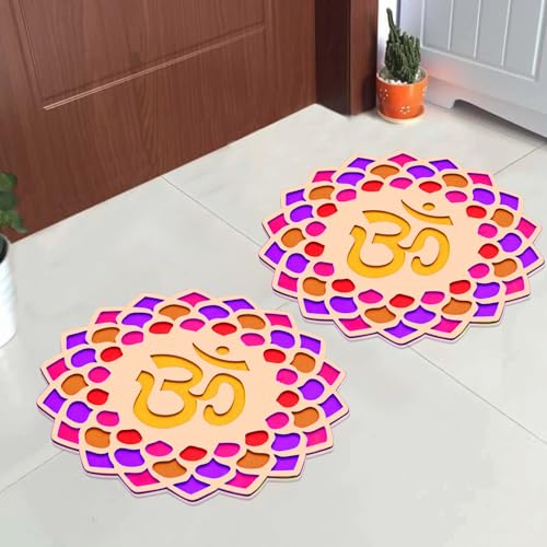 TIED RIBBONS Rangoli Mats for Decoration | 12 Inch, Set of 2 | Wooden DIY Floral Easy to Use Rangoli Template | Easy to Fill Wooden MDF Rangoli Boards for Diwali Decorations for House | Om Design von TIED RIBBONS