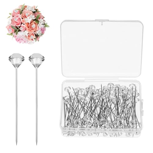 TIESOME 100pcs Nähnadeln Stecknadeln Mit Kopf, Diamant Blumenstrauß Pins, Stecknadeln mit Kopf Edelstahl Stecknadeln Sewing Pins für Basteln Nähen Säumen Craft Jewelry Komponenten Dekoration von TIESOME