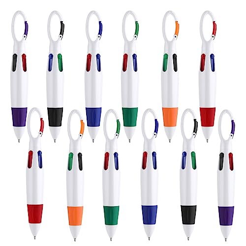 TIESOME 12 Stück 4-in-1 Kugelschreiber, Retractable Shuttle Pens, Multicolor Kugelschreiber mit Karabiner Schlüsselanhänger On Top für Büro Schule Zubehör Studenten Kinder Geschenk von TIESOME