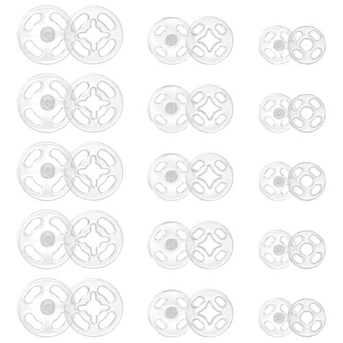 TIESOME 36 Paare Druckknöpfe zum Annähen, Kunststoff Druckknöpfe, Transparent Druckknopf, für DIY Kleidung, Handwerk, 7.5mm, 10mm, 12.5mm von TIESOME