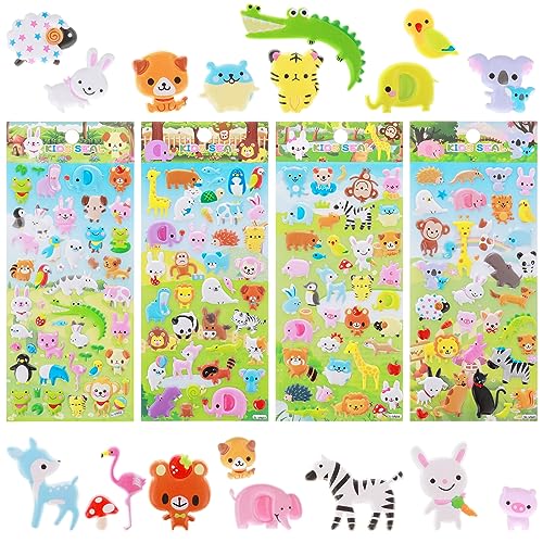 TIESOME 3D Sticker Kinder, 4 Blatt (164 Stück) Aufkleber Kinder Tiere Kleinkinder Tieraufkleber Tiger Löwe Giraffe Aufkleber Cartoon Zoo Foam Sticker für Jungen und Mädchen (Bunte Tiere) von TIESOME