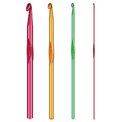 TIESOME 4 Stück Häkelnadel Set, Multicolor Aluminium Stricknadeln, Tunesische Häkelnadel für Anfänger und Profis, Crochet Hook Set in 4 Größen (2mm, 4mm, 6mm, 8mm) von TIESOME