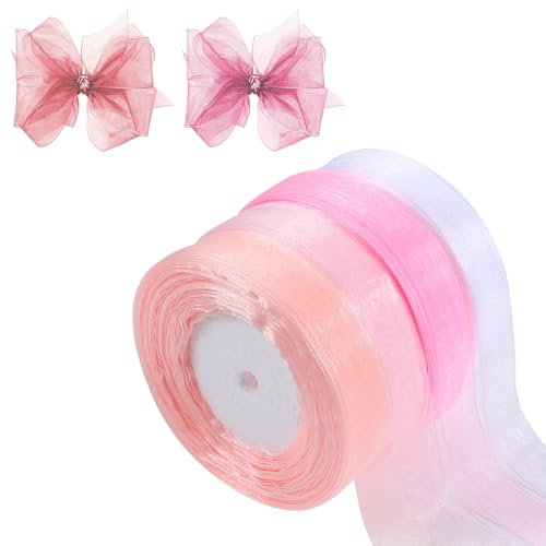 TIESOME Geschenkband für Weihnachten, 4Rollen 45m Organzaband, 20mm Geschenkband Hochzeit Durchscheinende Geschenkband Chiffon für Geschenkverpackung für DIY Geburtstag Hochzeiten Weihnachten (rosa) von TIESOME