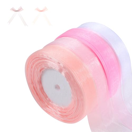 TIESOME 4Rollen Organzaband, 45m Geschenkband Hochzeit, Geschenkband für Weihnachten Transparentes Organza Bänder Chiffonband für Geschenkverpackung Schleifenband für DIY Hochzeiten Weihnachten(rosa) von TIESOME