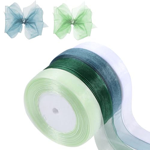 TIESOME Geschenkband für Weihnachten, 4Rollen 45m Organzaband, 20mm Geschenkband Hochzeit Durchscheinende Geschenkband Chiffon für Geschenkverpackung für DIY Geburtstag Hochzeiten Weihnachten (grün) von TIESOME