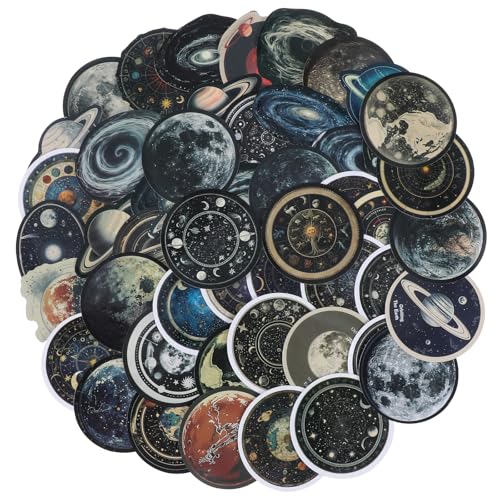 TIESOME 50Stück Galaxie Aufkleber Set, Planet Sticker Erde Mond Sonnensystem Planeten Stickers Wasserfeste Aufkleber Vinyl Aufkleber für Wasserflaschen Laptop Gitarre Skateboard Computer Koffer Fahrra von TIESOME