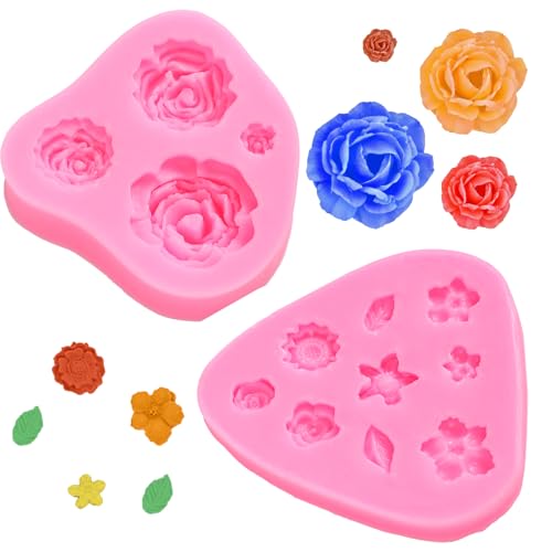 TIESOME Blume Silikonform, rosa Blume Fondant Kuchen Formen verschiedene Blumenformen Silikonformen Fondant Ton Form Blume Form DIY Dekorieren Werkzeug für Ton Seife Süßwaren Projekte(2) von TIESOME