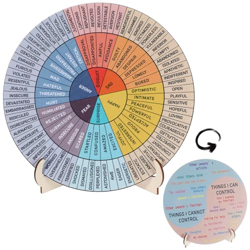 TIESOME Feelings Wheel Therapy Office Desk Decor, Doppelseitiges Holz Psychische Gesundheit Emotionen Diagramm mit Ständer für Frauen Männer Berater Therapeuten Home Office von TIESOME