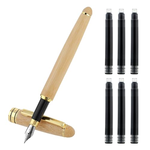 TIESOME Füllfederhalter aus Holz, Vintage Stil mit 6 Stück 2.6 mm Tintenpatronen Luxuriöser Füllfederhalter Mit 0.5mm Feiner Spitze für Geschenketui Journaling Kalligraphie von TIESOME