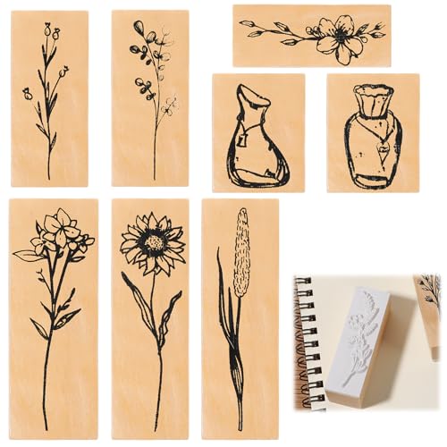 TIESOME 8 Stück Blumen Natürliche Pflanze Stempel, Stempel Blumen Holzstempel Prägestempel zum Basteln Geschenkanhänger, DIY Fotoalben, Sammelalben(Stil B) von TIESOME