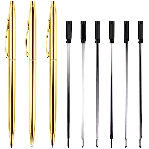 TIESOME Kugelschreiber, 3er Pack Slim Metallic Druckkugelschreiber mit 6 Extra-Minen, schwarze Tinte Kugelschreiber 0,5 mm Business Büro Studenten Lehrer Hochzeit Weihnachten (Gold) von TIESOME