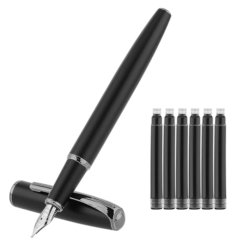 TIESOME Metall Füllfederhalter Set, 0.5 mm Luxus Feine Spitze Glatter Schreibstift Mattierter Iridium Füllfederhalter Inklusive 6 2.6 mm Tintenpatronen Füller für Journaling Kalligraphie Schulbüro von TIESOME