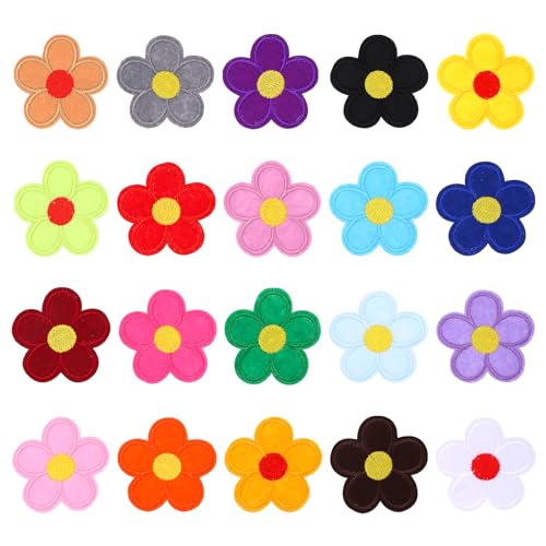 TIESOME Sonnenblumen Aufnäher zum Aufbügeln auf Kleidung, 20 Stück bunte Blumen bestickte Flicken florale Applikation Nähen Reparaturflicken für Kleidung Rucksack DIY Handwerk von TIESOME