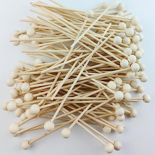 TIHOOD 200 Stück 15,2 cm Rock Candy Sticks mit Kugel Holz Swizzle Sticks Holz Kuchen Sticks Getränk Rührstäbe für Hard Rock Candy von TIHOOD