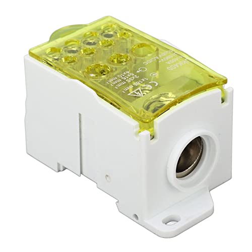 PA66 Flammhemmungsmittel -Junction Box, 690 V 400A Klemme Block Anschlusskasten DIN RAIL Elektrische Box mit Messinganschlüssen für Stromverteilung und Elektrokabinen (YELLOW) von TIKATARER