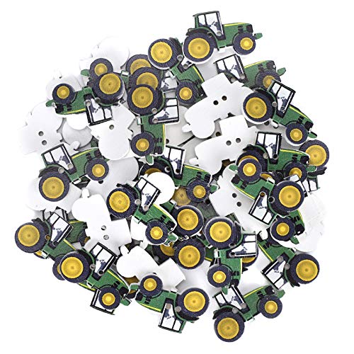 Traktor -Nähknöpfe, 150pcs Holzknopfknöpfe für Basteln Süßes Cartoon Traktor Malerei Weihnachtsdekoration für Kleidung Rucksack Wandtür von TIKATARER