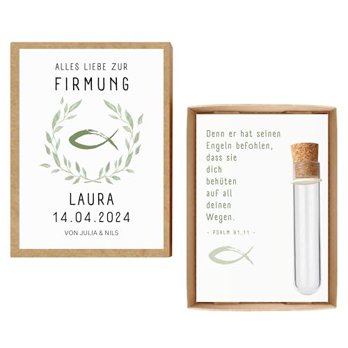 TIMANDO Personalisierte Geldgeschenk Verpackung zur Firmung mit Namen & Datum - Geschenkbox mit Karte & Reagenzglas für Geldscheine von TIMANDO