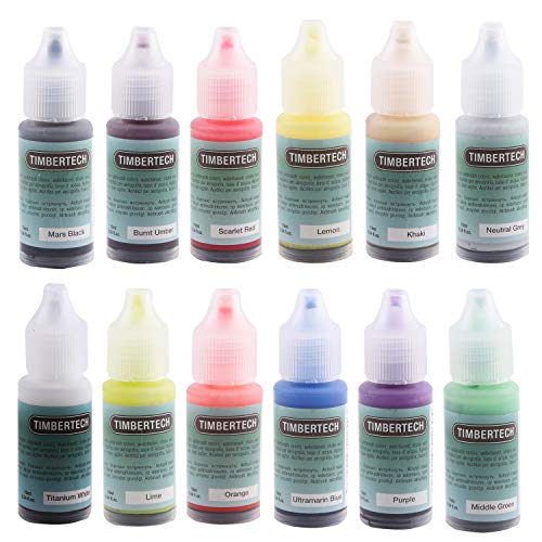 TIMBERTECH Acrylfarben Airbrush Farben 12 * 10ml Model Air Basis Bunt Metallic FarbenSet Airbrushfarben von TIMBERTECH