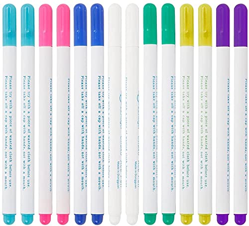 TIMESETL 14 Stück Wasserlöslicher Stift für Stoff, 7 Farbe Wasser löschbaren Stoff Markierstifte zum Kreuzstich Nähen Stickerei von Kleidungsstücken, Verschwinden Tinte Stoff Markierstifte von TIMESETL