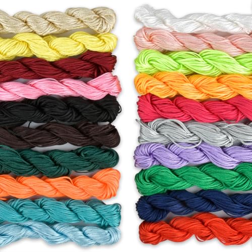 TIMESETL 20 Rollen Armband Schnur Nylon Farbig 1mm Nylonschnur 1mm Durchmesser, Nylonschnur für Armbänder, Armband Schnur Elastisch Nylon für Perlen, Geflochtene Halskette, Armband, Handwerk von TIMESETL