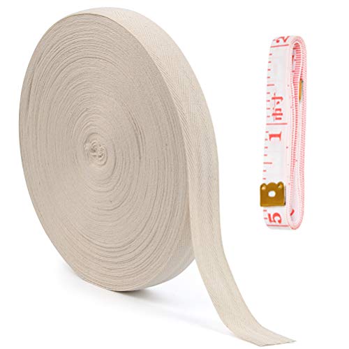 TIMESETL 50mx2.5cm Baumwoll Schrägband Nahtband mit Bandmaß zum Basteln von Nähpaspeln, Strickschürze, Kleidungsstück, weiß Fischgräte Band 50mx2.5cm von TIMESETL