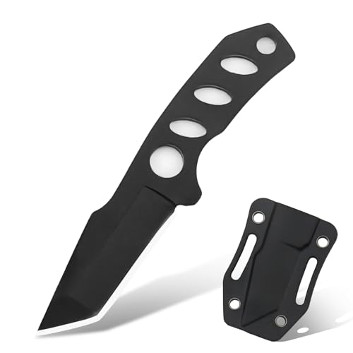 TIMKOSS EDC Taschenmesser Mini Outdoor Jagdmesser Camping Neck Knife Messer, ABS-Griff-Scheide, Full Tang Überlebensmesser, feststehende Klinge, Scharf Survivalmesser (Schwarz F2) von TIMKOSS