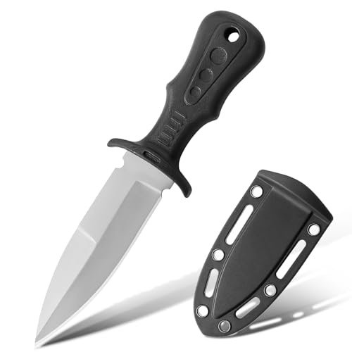 TIMKOSS Mini EDC Neck Knife Messer, Full Tang Stahl Taschenmesser mit Scheide, Outdoor Survival Überlebensmesser Angeln Knife, Scharfes Klinge Jagdmesser für Outdoor Camping (Grau+Schwarz F1) von TIMKOSS