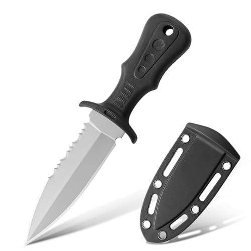 TIMKOSS Mini EDC Neck Knife Messer, Full Tang Stahl Taschenmesser mit Scheide, Outdoor Survival Überlebensmesser Angeln Knife, Scharfes Klinge Jagdmesser für Outdoor Camping (Grau+Schwarz F2) von TIMKOSS