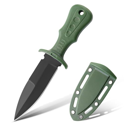 TIMKOSS Mini EDC Neck Knife Messer, Full Tang Stahl Taschenmesser mit Scheide, Outdoor Survival Überlebensmesser Angeln Knife, Scharfes Klinge Jagdmesser für Outdoor Camping (Schwarz+Grün F1) von TIMKOSS