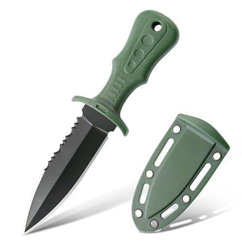 TIMKOSS Mini EDC Neck Knife Messer, Full Tang Stahl Taschenmesser mit Scheide, Outdoor Survival Überlebensmesser Angeln Knife, Scharfes Klinge Jagdmesser für Outdoor Camping (Schwarz+Grün F2) von TIMKOSS