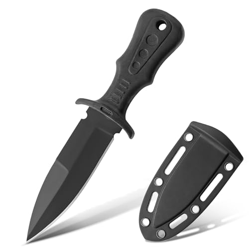 TIMKOSS Mini EDC Neck Knife Messer, Full Tang Stahl Taschenmesser mit Scheide, Outdoor Survival Überlebensmesser Angeln Knife, Scharfes Klinge Jagdmesser für Outdoor Camping (Schwarz F1) von TIMKOSS