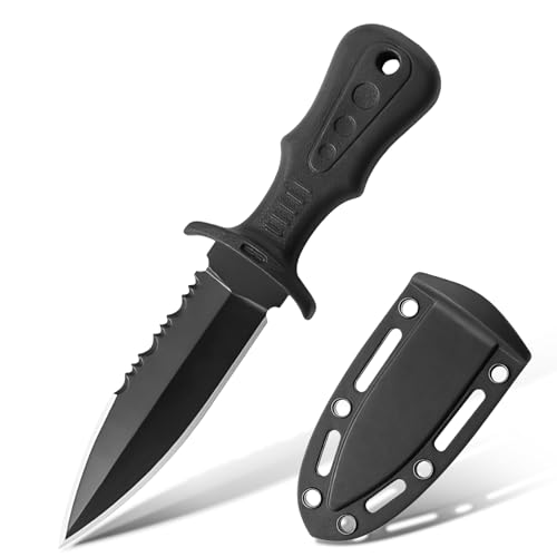 TIMKOSS Mini EDC Neck Knife Messer, Full Tang Stahl Taschenmesser mit Scheide, Outdoor Survival Überlebensmesser Angeln Knife, Scharfes Klinge Jagdmesser für Outdoor Camping (Schwarz F2) von TIMKOSS