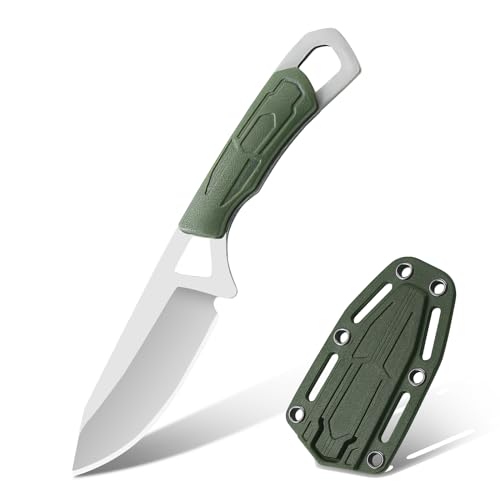 TIMKOSS Neck Knife Messer mit Scheide, Survival Outdoormesser Full Tang Jagdmesser, Überlebensmesser für Camping, Angeln EDC Taschenmesser, Scharfes feststehende Einhandmesser (Grün) von TIMKOSS