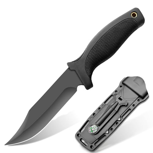 TIMKOSS Outdoor-Messer mit Kydex Holster - Perfektes Werkzeug für Survival, Bushcraft und Camping (Schwarz F7) von TIMKOSS