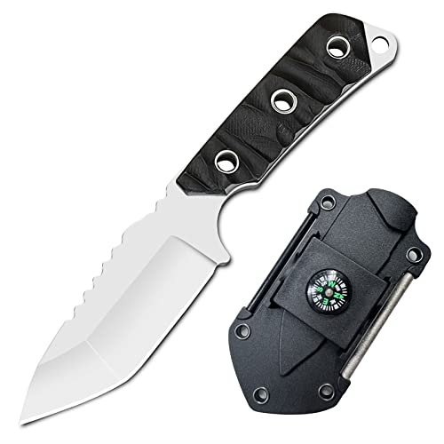 TIMKOSS Outdoor Survival Messer Gürtelmesser mit Kydex Holster Scheide, Camping Halsmesser, Überlebensmesser aus einem stück 440C Stahl gefertigt von TIMKOSS