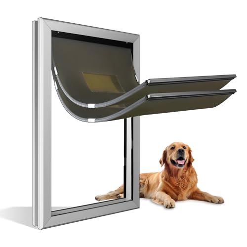 TIMOSS Aluminium-Hundewelpentür mit Magnetverschluss (XL) für große Hunde in Silber von TIMOSS