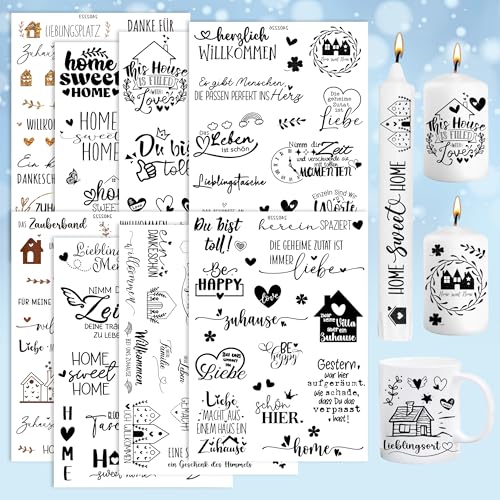 TINA Rub On Sticker Keraflott 8 Stück Kerzentattoos Sprüche Deko A5 Rub On Folie Transferaufkleber Rub Ons Gold Kerzen Aufkleber für Raysin Möbel Fenster Glas Tassen Holz Scrapbooking DIY Basteln Deko von TINA