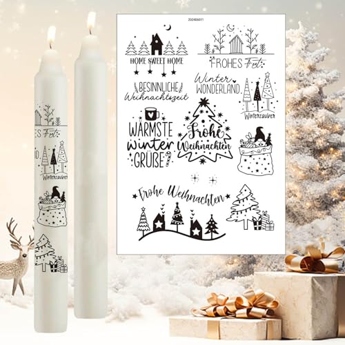 TINDIN 1 Stück Kerzentattoos Weihnachten Rub On Sticker Wasserschiebefolie Weihnachtsdeko Kerzen Aufkleber Weihnachten Christmas Decorations Kerzen Sticker Weihnachten Kerzenfolie Kerzenaufkleber von TINDIN