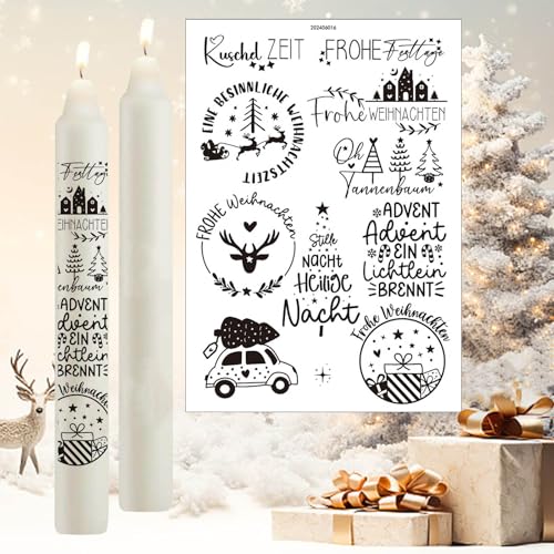 TINDIN 1 Stück Kerzentattoos Weihnachten Rub On Sticker Wasserschiebefolie Weihnachtsdeko Kerzen Aufkleber Weihnachten Christmas Decorations Kerzen Sticker Weihnachten Kerzenfolie Kerzenaufkleber von TINDIN