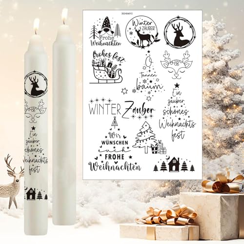 TINDIN 1 Stück Kerzentattoos Weihnachten Rub On Sticker Wasserschiebefolie Weihnachtsdeko Kerzen Aufkleber Weihnachten Christmas Decorations Kerzen Sticker Weihnachten Kerzenfolie Kerzenaufkleber von TINDIN